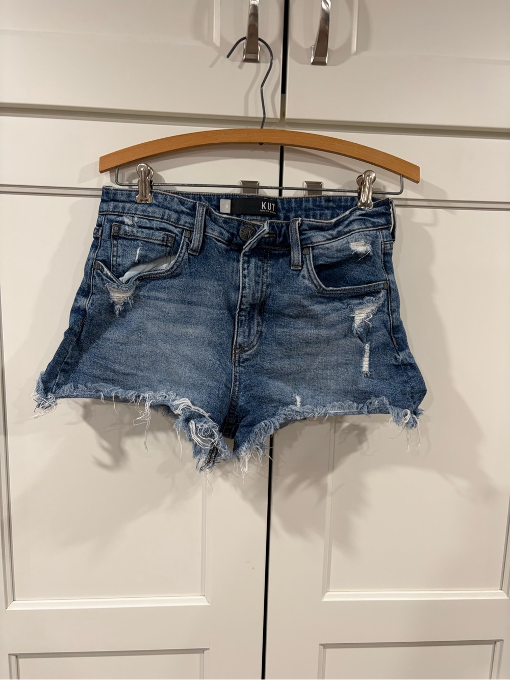 Kut from the Kloth Frayed Distressed Denim Shorts in Blue